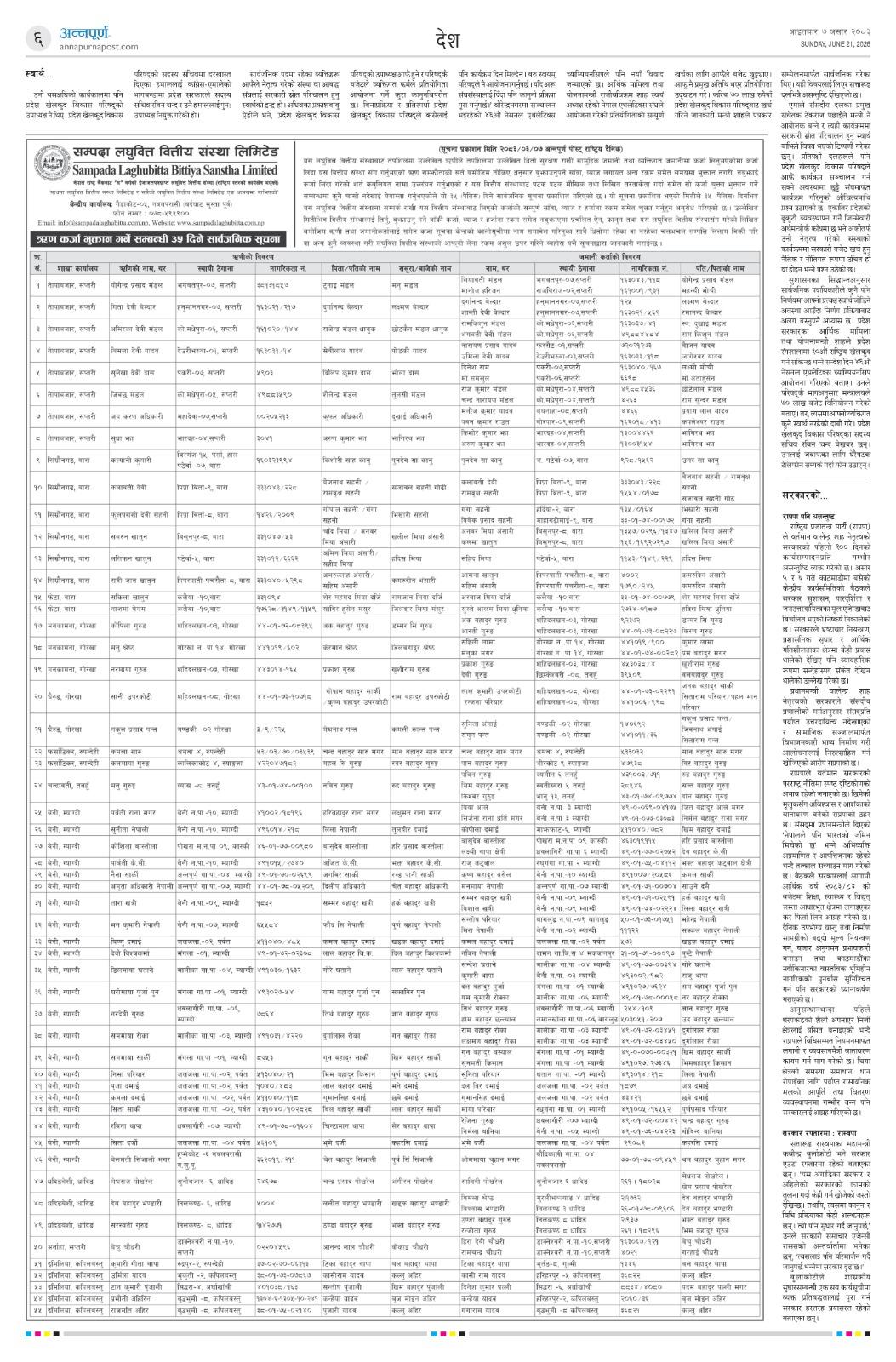 ऋण कर्जा भुक्तानी सम्बन्धित ३५ दिने सुचना
